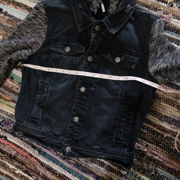 Free People Black Distressed Denim Hooded Sweater Jacket Womens Small - Picture 12 of 15